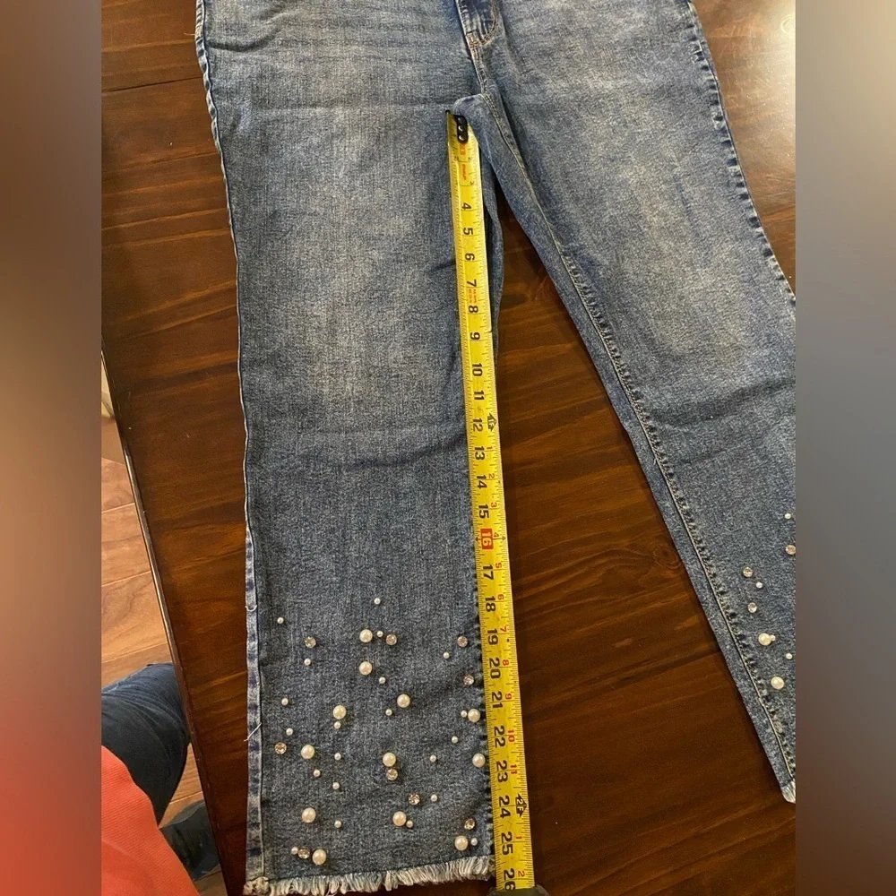 Established 1946 Denim Women's Blue Jeans with Pearl Embellishments